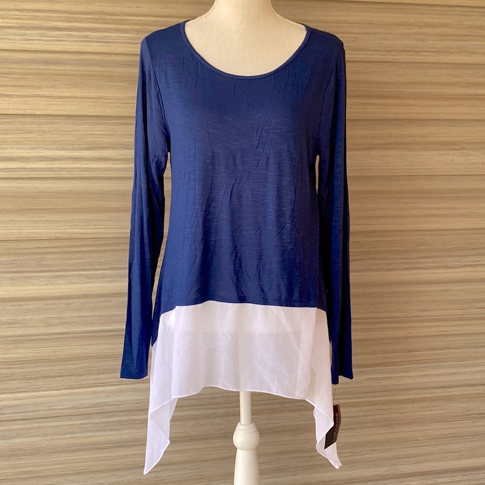 Signature Studio Blue and White Asymmetrical Top New